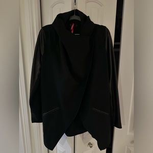 SPANX- drape front Jacket with faux leather detailing